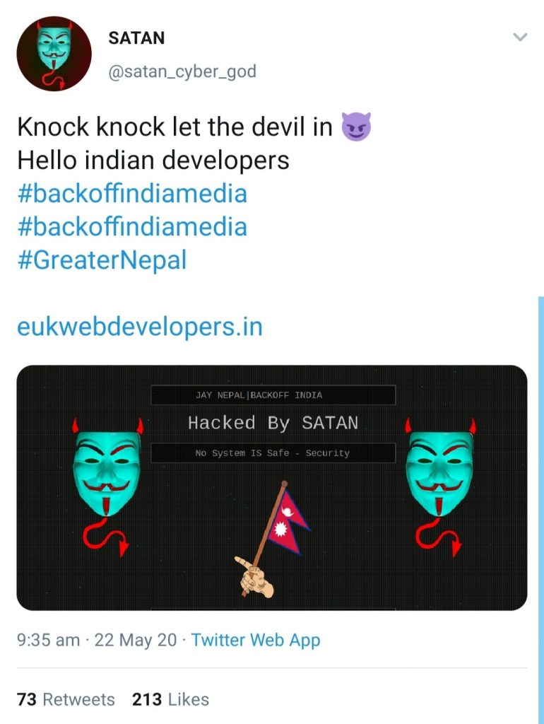 Satan Cyber God claims he hacked Indian Web Developer's forum.