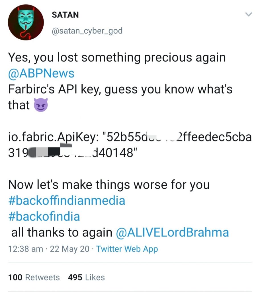 Satan Cyber God claims he has hacked Indian News Channel ABP